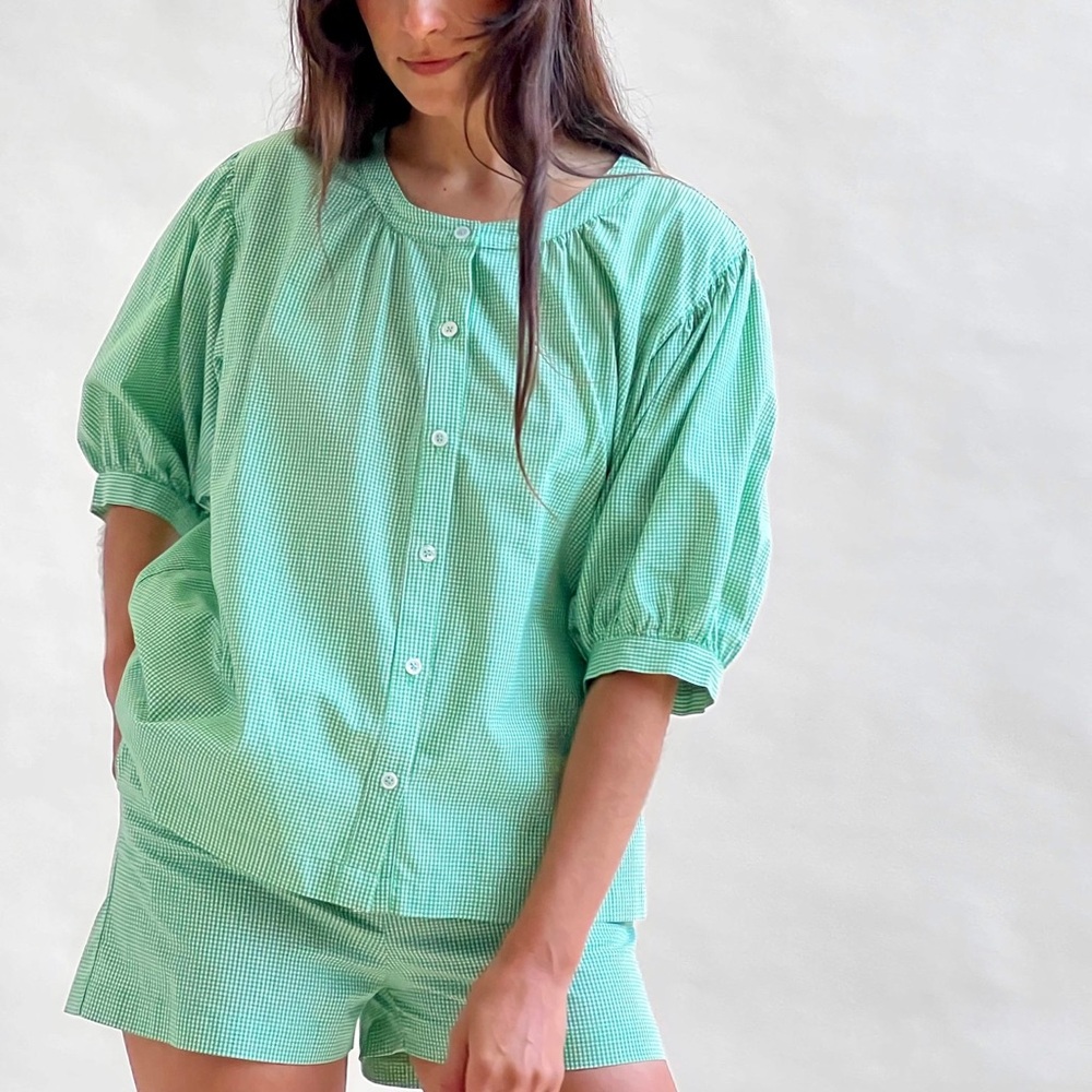 Town Clothes grass gingham market blouse XS